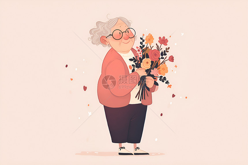 拿着花束的可爱奶奶图片