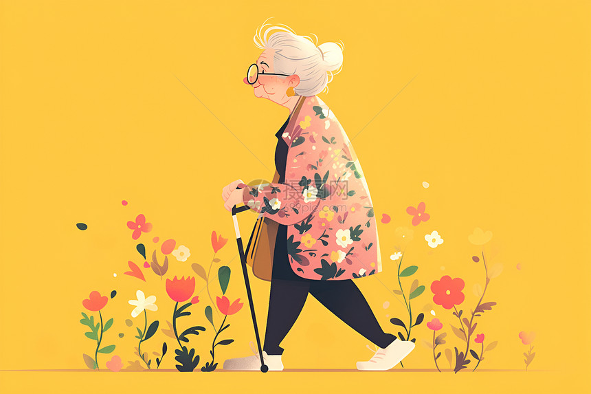 正在行走的老奶奶图片