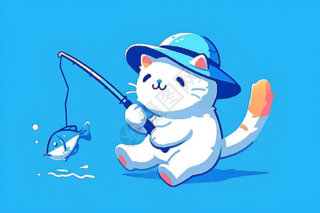 正在钓鱼的猫咪背景图片