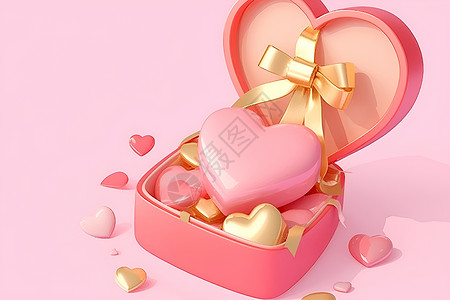 礼盒展示展示的粉色爱心礼盒插画