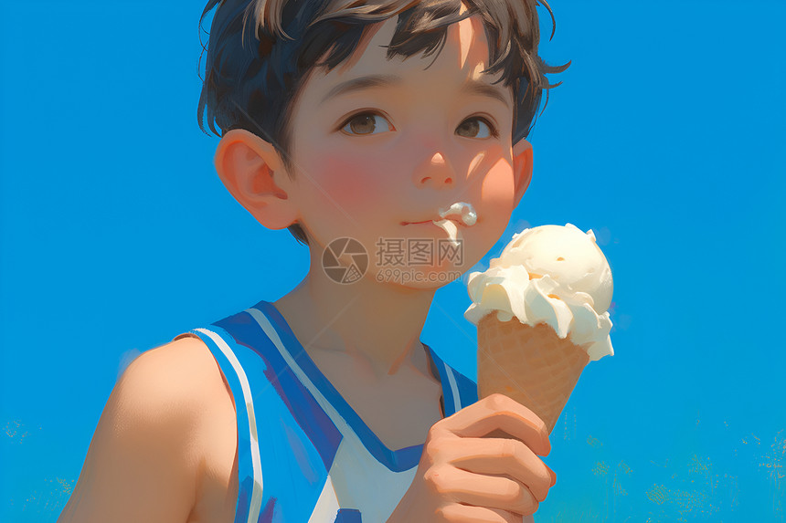 拿着冰淇淋的男孩图片