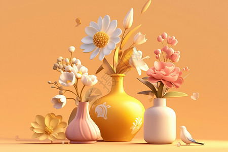 花瓶植被花瓶中的花卉插画