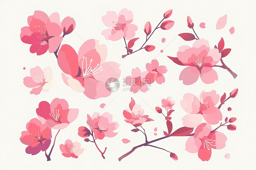 枝头上的粉色花卉图片