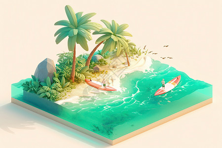 卡通沙滩冲浪板沙滩上的冲浪板插画