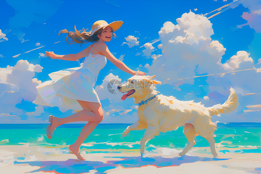 沙滩上的快乐女子图片