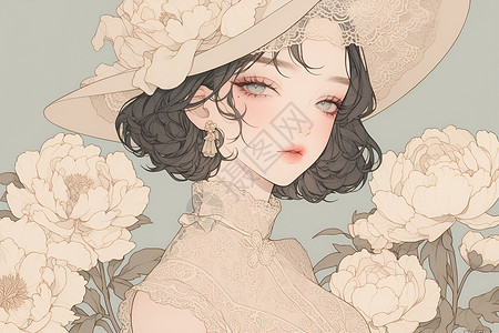 漂亮的花朵漂亮美丽的女子插画插画