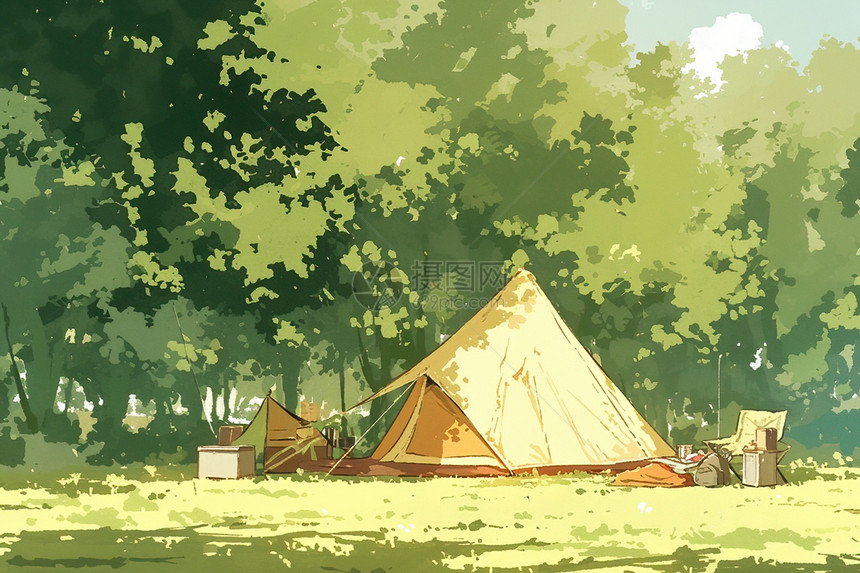 田野中的帐篷图片