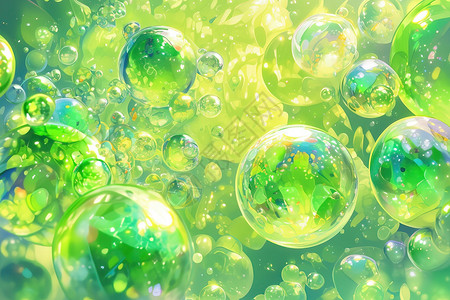 漂浮绿叶绿色的泡泡插画