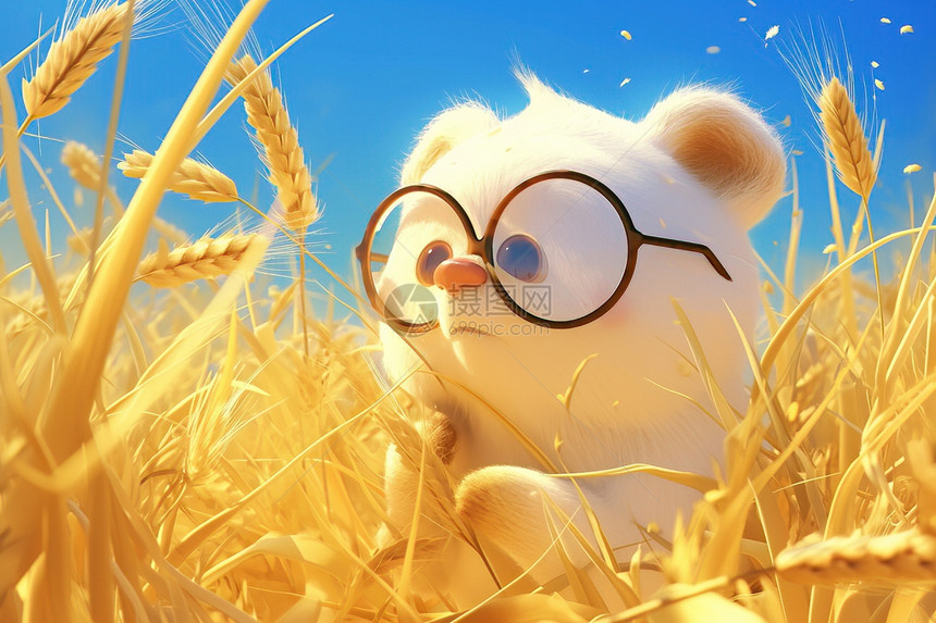麦田中戴眼镜的白熊图片