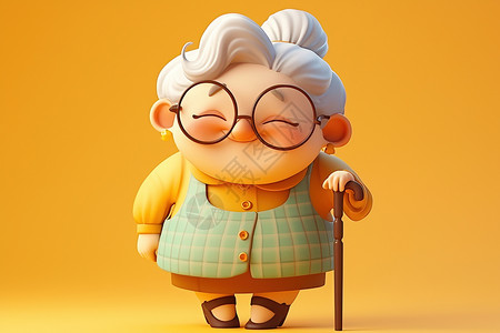 白发增多戴眼镜的奶奶插画