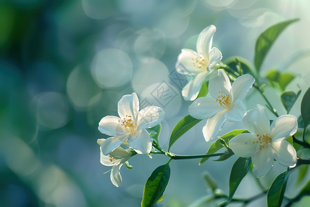 白花绿叶绽放白花高清图片