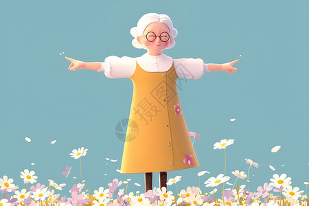 老年奶奶形象田野中的老年妇女插画