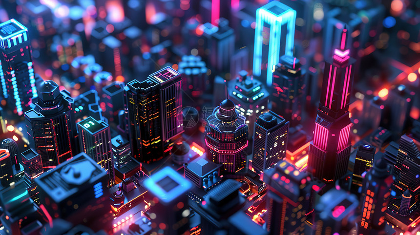 未来城市的霓虹灯图片