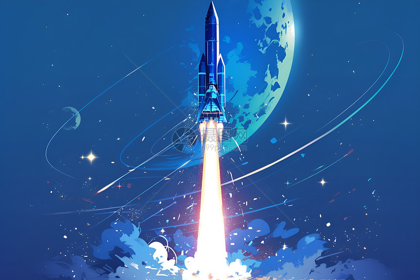 蓝色火箭的壮丽升空图片