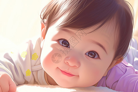 人躺在床上宝宝躺在床上微笑着插画