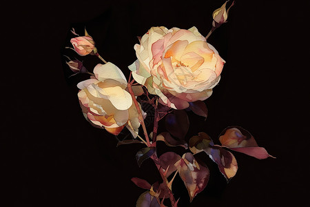 黑麂黑暗中的白玫瑰插画