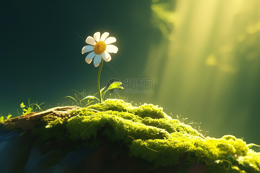 阳光洒在一朵孤立的花上图片