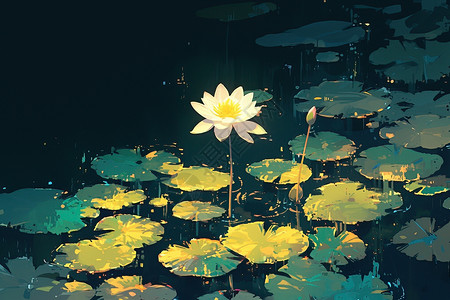 在池塘里莲花白睡莲漂浮在池塘上插画