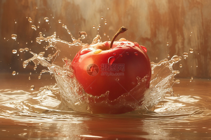 红苹果溅入水中图片