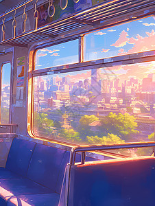 地铁显示屏阳光洒进火车车厢里插画