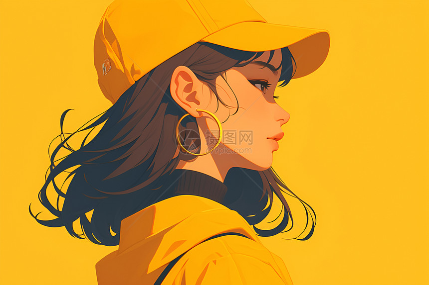 黄色帽子的女人图片