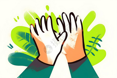 手掌按摩绿色叶子中的手插画