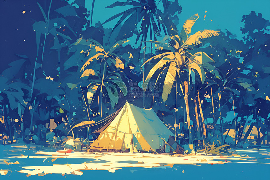 热带森林中的帐篷图片