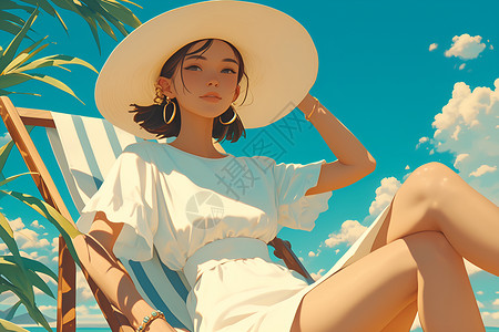 沙滩上休息的女子背景图片