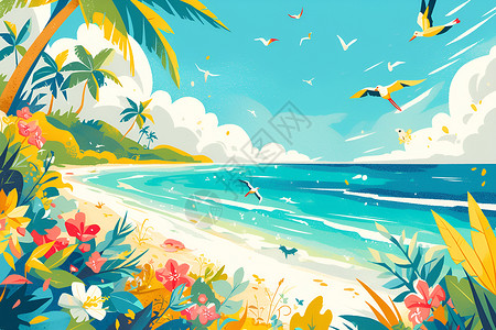 美溪海滩热带海滩之美插画