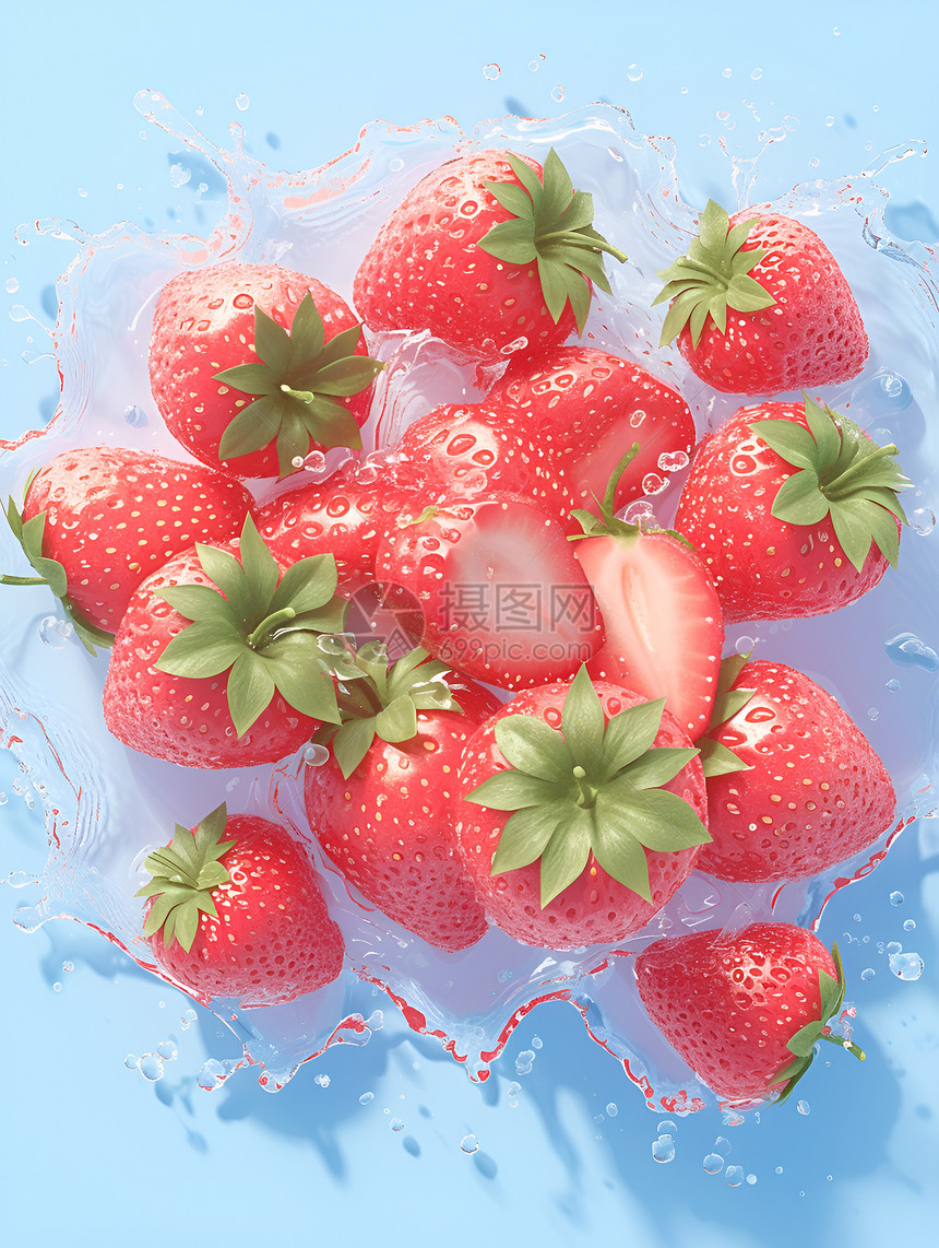 水滴在鲜红的草莓上图片