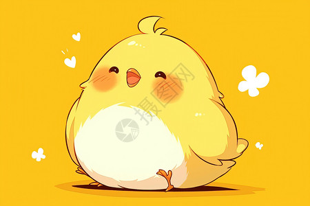 小鸡吃食可爱小鸡在黄色背景下插画