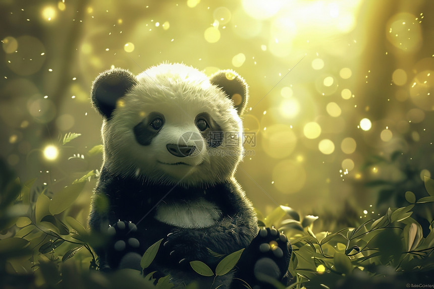 熊猫坐在青草中图片
