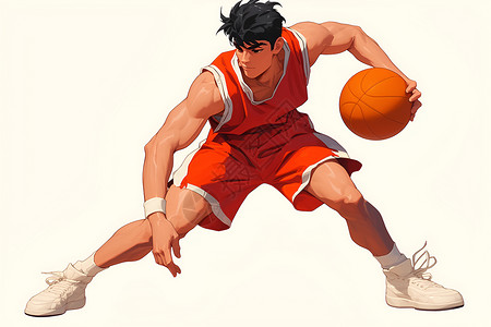 篮球高手穿着红衣白鞋高清图片