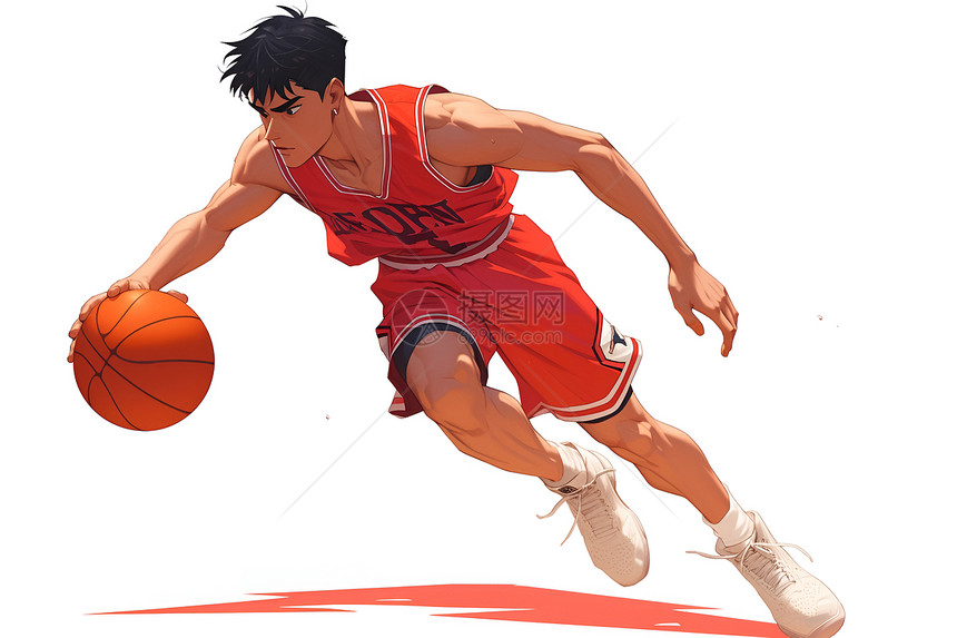 男性篮球运动员在白色背景上图片