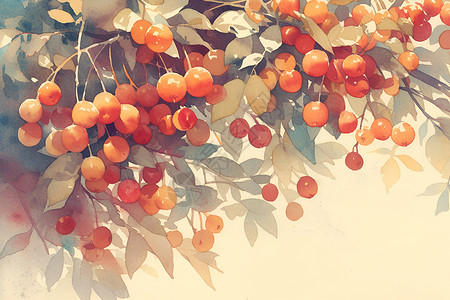 一碗红树莓红浆果的水彩画插画
