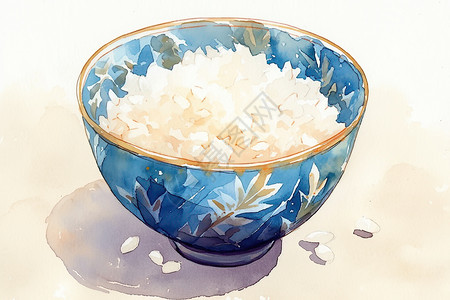 装满大米蓝色碗中装满米饭插画