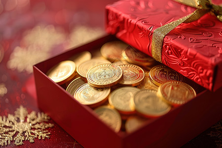 礼盒里的金币背景图片