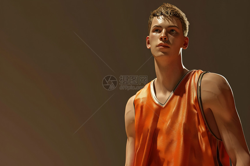 男子穿着橙色篮球衫图片