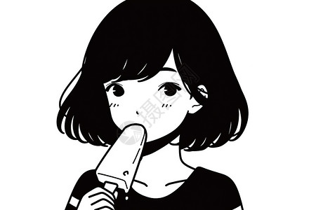 吃冰棍的女孩插画