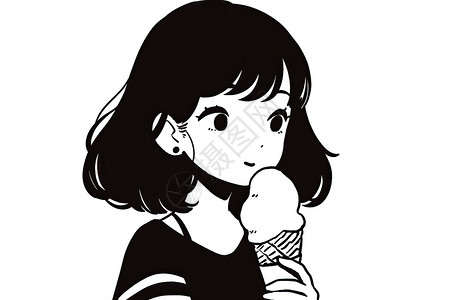 青春期少女伤心吃冰棍的少女插画