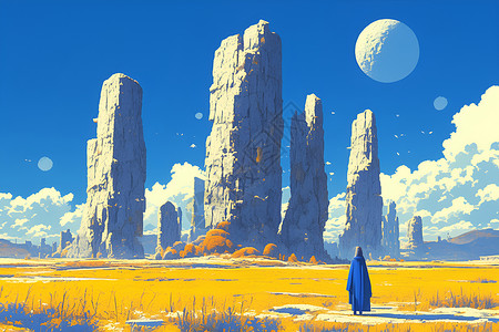 举石头异世界中的沙漠月球插画