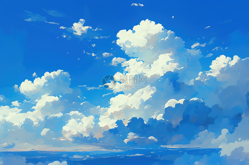 湛蓝天空中的云海图片
