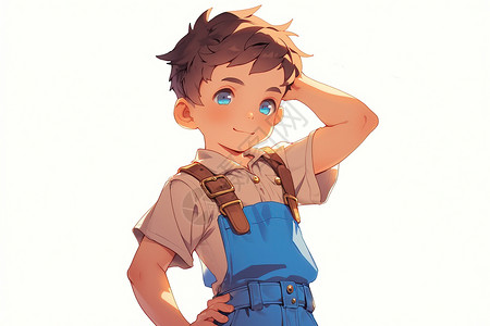 小男孩穿着蓝色工装裤插画