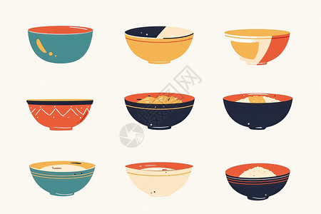 碗里的木耳碗里的不同食物插画
