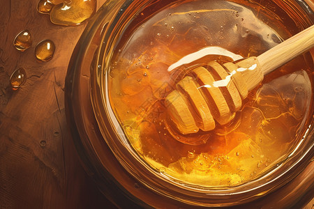 木桶里的蜂蜜金黄蜜罐里的蜂蜜插画
