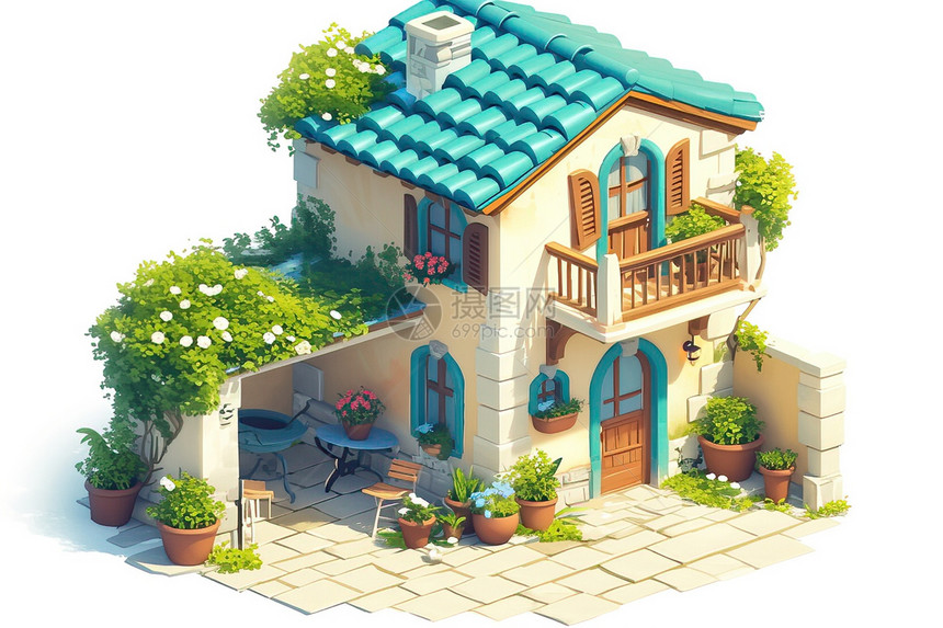 蓝色的小房子图片