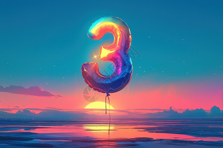 气球天空夕阳下的数字插画