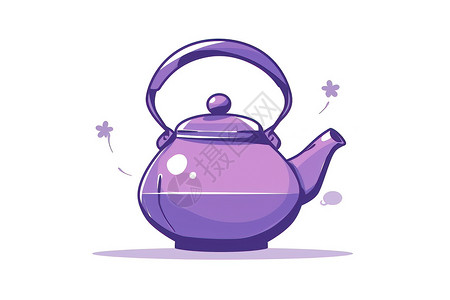 瓷杯紫色的茶壶插画