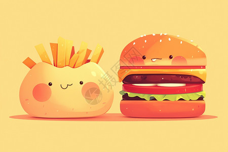 汉堡包卡通汉堡包和薯条插画