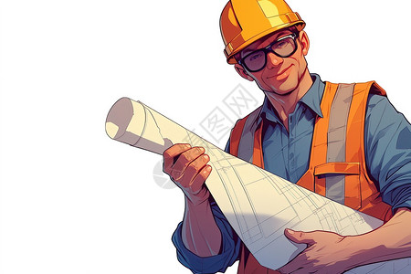 拿图纸建筑男子建筑工人手持蓝图插画